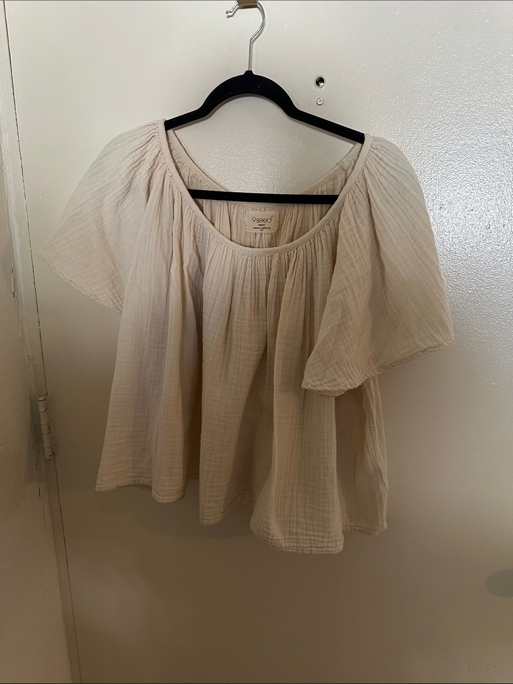 9 Seed Resort Gauzy Off-Shoulder Cream Peasant Blouse